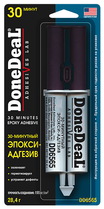 Клей 30-ти минутный, 2-х компонентный адгезив (прозрачный) DONE DEAL  28,4гр. /кор.12шт./ DD6565