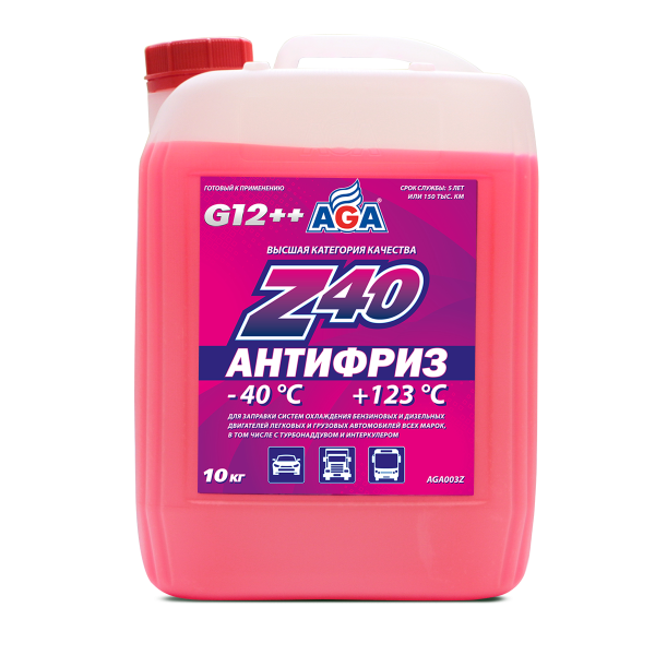 Антифриз (-40/+123) красный G12++ (готовый к применению) AGA-Z40  10л. AGA003Z