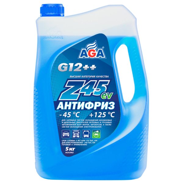 Антифриз (-45/+125) синий G12++ (готовый к применению) AGA-Z45EV   5л. /кор.3шт./ AGA306Z