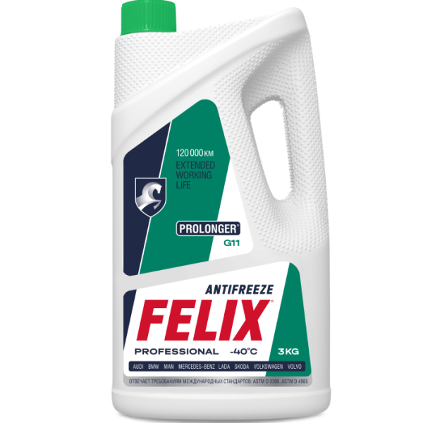 Антифриз (-40) зелёный G-11 Т-С FELIX PROLONGER   3кг. (г.Дзержинск) /кор.4шт./