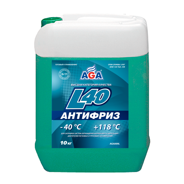 Антифриз (-40/+118) сине-зеленый G-11 (готовый к применению) AGA-L40  10л. AGA009L