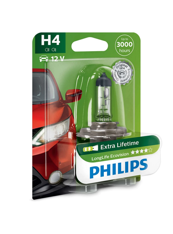 Лампа H4 LongLife EcoVision 12V 60/55W P43t-38 B1 Philips 12342LLECOB1