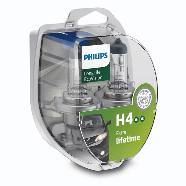 Лампа H4 Philips Longlife EcoVision к/т (арт.12342LLECOS2)