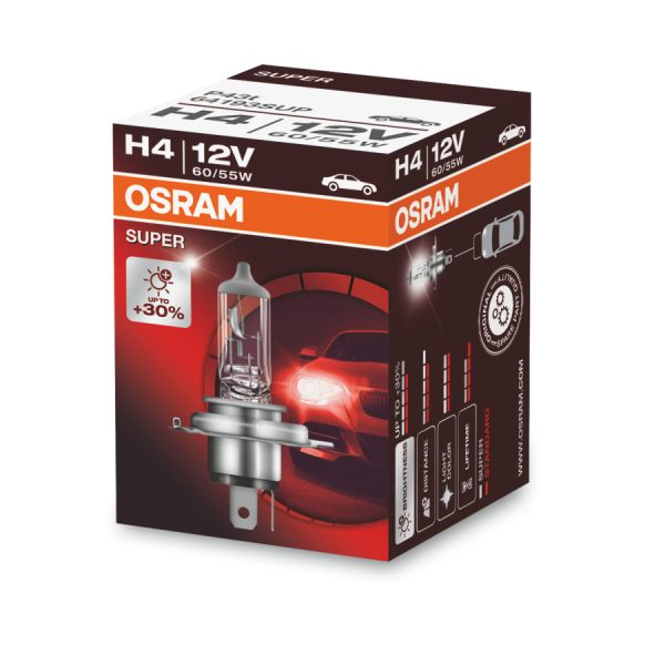 Лампа H4 12V 60/55W P43t +30% больше света, Super OSRAM 64193SUP