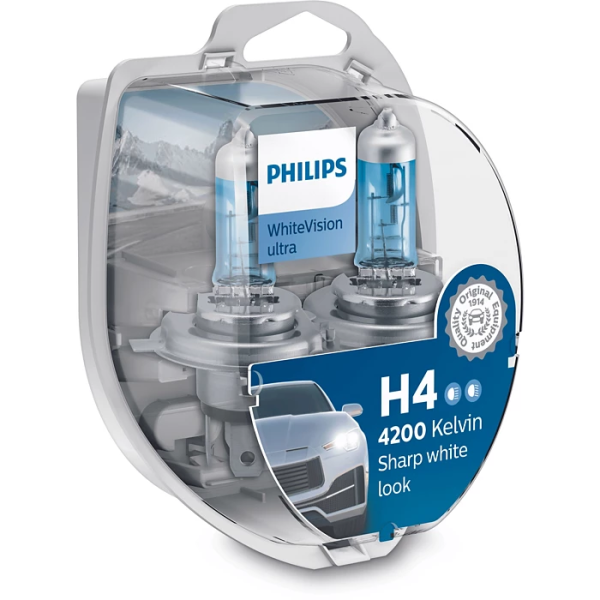 Лампа H4 Philips WhiteVision к/т (арт.12342WHVSM)