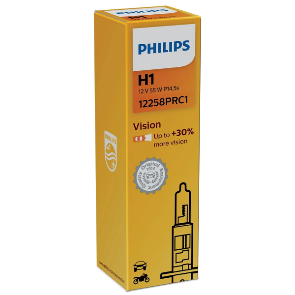 Лампа H1 Philips Vision 12V 55W P14.5S +30% (арт. 12258 PRC1)