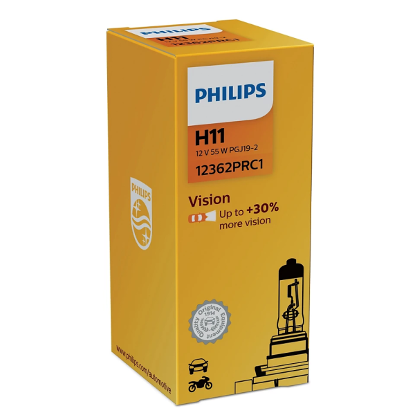 Лампа H11 Philips Vision 12V 55W PGJ19-2 C1 +30% (арт. 12362PRC1) галогеновая