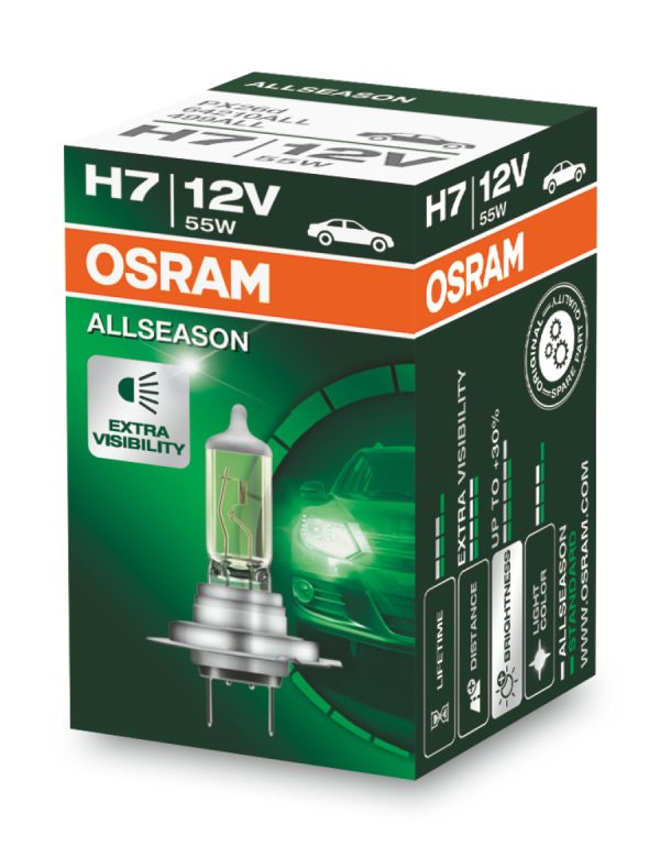 Лампа H7 12V 55W PX26d +30% больше света, Allseason Super 3000К OSRAM 64210ALL